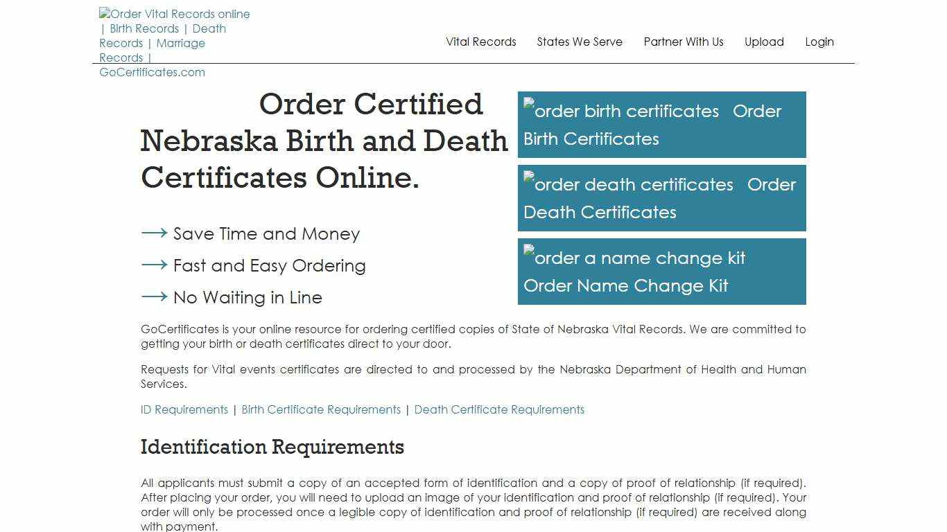 Nebraska Birth Certificates Nebraska Death Certificates GoCertificates.com