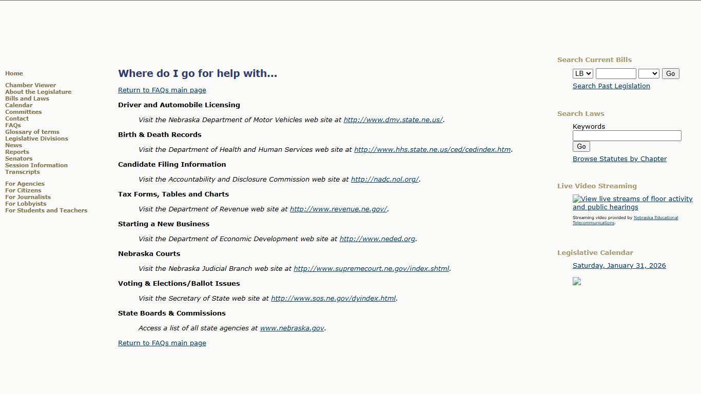 Nebraska Legislature - Frequently Asked Questions